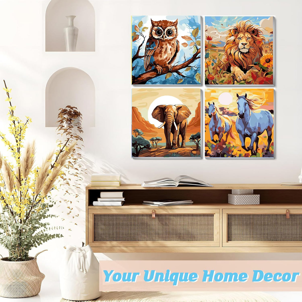 4 Pack Framed Paint by Numbers Kit for Adults 12x12inch-Animals Paint by Numbers Kit with Framed, DIY Painting by Number with Canvas Oil Painting for Gift Home Wall Decor (30x30cm, without Easel) ajepon