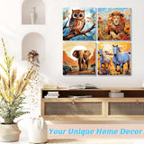 4 Pack Framed Paint by Numbers Kit for Adults 12x12inch-Animals Paint by Numbers Kit with Framed, DIY Painting by Number with Canvas Oil Painting for Gift Home Wall Decor (30x30cm, without Easel) ajepon