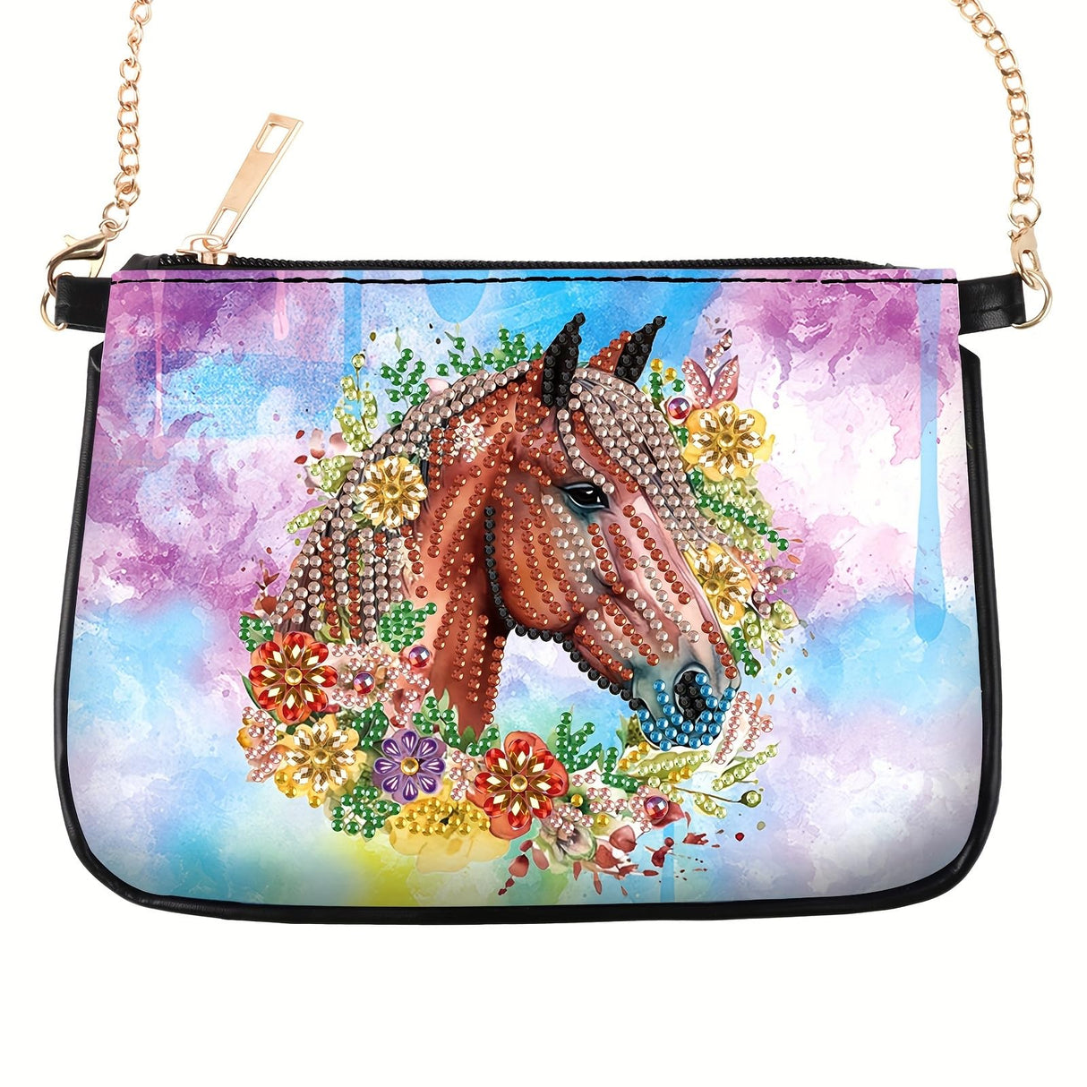 MVVMTOP Diamond Painting Bag 5D DIY Handbag Horse and Flower Painting Kit Special Shape Crystal Artificial Diamond Painting Handbag Diamond Art Ladies Chain Bag Arts and Crafts Gift MVVMTOP