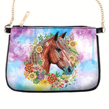 MVVMTOP Diamond Painting Bag 5D DIY Handbag Horse and Flower Painting Kit Special Shape Crystal Artificial Diamond Painting Handbag Diamond Art Ladies Chain Bag Arts and Crafts Gift MVVMTOP