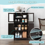 COSTWAY Brown Wooden Bathroom Storage Cabinet with Adjustable Shelf and Doors COSTWAY
