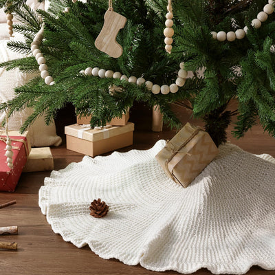 36 inch Christmas Tree Skirt: Pencil Tree Skirt for 6ft Tree, Lotus Leaf Edge Knit Cream White Small Tree Skirt, Vintage Tree Skirts, Rustic Farmhouse Christmas Decorations