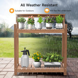 ONBRILL HDPS Potting Bench, All Weather Potting Table with 8 Hooks and Highten Tabletop, Easy Assembly Garden Work Bench, Outdoor Potting Benches for Outside Patio Lawn, 360LBS Capacity, Teak ONBRILL