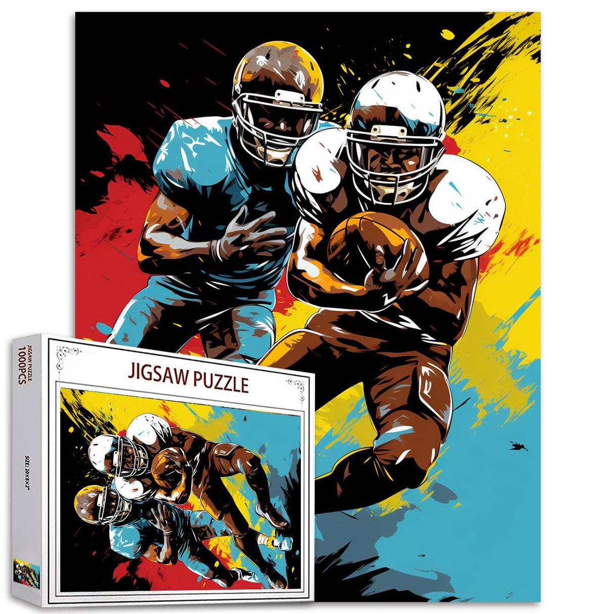 American Football Athletics Jigsaw Puzzles 1000 Pieces for Adults, Families (Sport Player,Ball,Helmet) Pieces Fit Together Perfectly 19.7''x27.6''inch Graffitic Frameable Magic Puzzle Art（Brown） TUMOVO