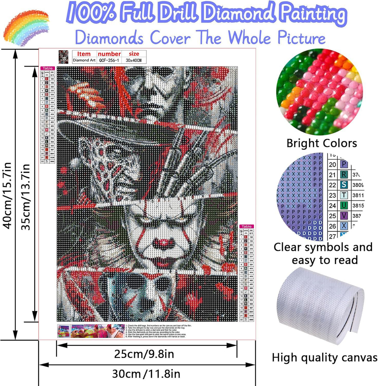 LILEIDECO 3 Pack Halloween Diamond Art Kits for Adults Beginners,Horror Diamond Painting Kits for Adults,5D Full Drill DIY Diamond Dot Gem Art Kit Wall Home Decor Arts Craft 12x16 inch LILEIDECO