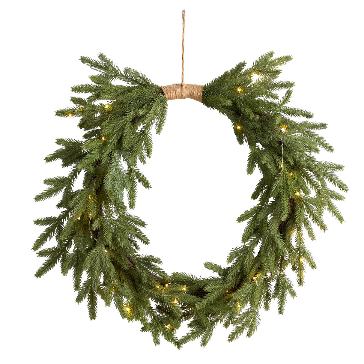 Nearly Natural 24in. Holiday Christmas Pre-Lit Cascading Pine Artificial Wreath Nearly Natural