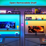 SEDETA L Shaped Gaming Desk, Reversible 45.3” Small Corner Desk with Power Outlet and LED Lights, Corner Gaming Desk with Storage Shelves, Hooks and Hooks for Small Space, Black SEDETA