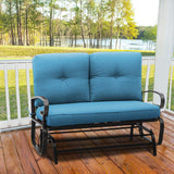 Omelaza Patio Bench, Porch Glider Outdoor Swing Glider Rocking Loveseat, Steel Frame Chair with Thick Cushion (Peacock Blue) Omelaza