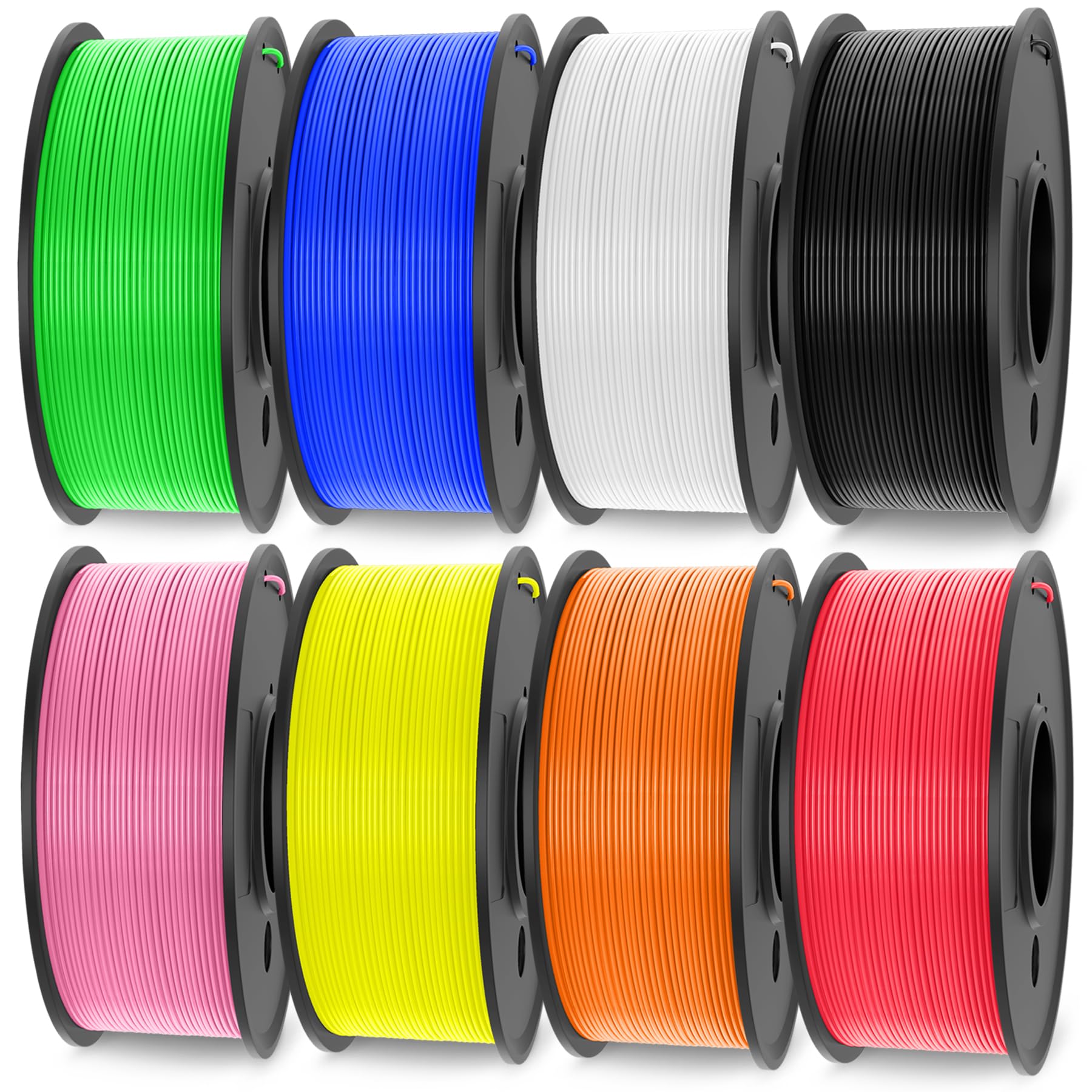 SUNLU 3D Printer Filament Bundle Multicolor PETG Filament 1.75mm, Individually Vacuum Packed, 2kg in Total, 0.25kg per Spool, 8 Pack, 8 Colors, Black+White+Green+Red+Blue+Orange+Yellow+Pink - WoodArtSupply