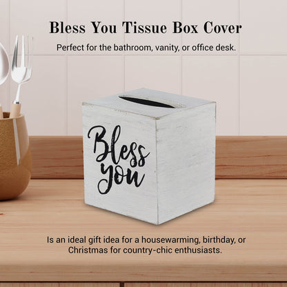 Young's Inc. Wood Bless You Tissue Box Cover - Tissue Holder for Farmhouse Bathroom Decor - Charming Rustic Bathroom Decor - 6" L x 6" W x 6" H