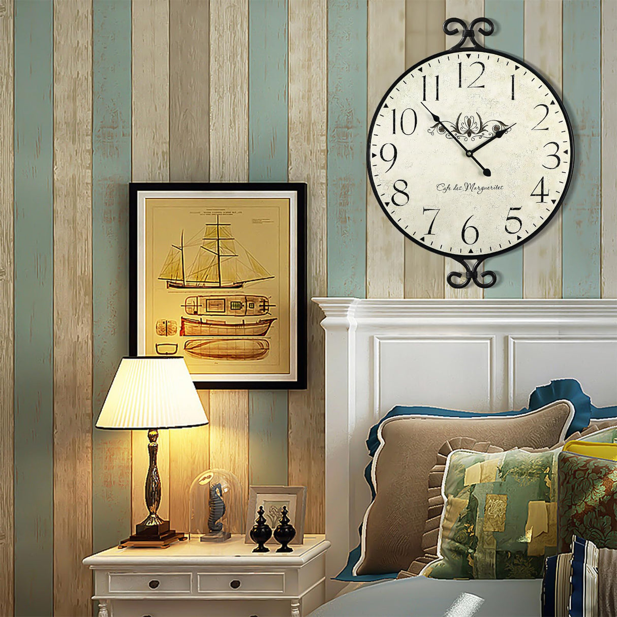 JUMBO DECOR 24 Inch Large Farmhouse Wall Clock, Wrought Iron Frame with Warm Gray Finish, Silent Battery Operated Wall Clock for Living Room Kitchen Bedroom JUMBO DECOR