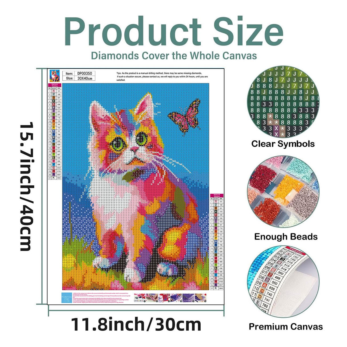 EIBEILI Diamond Art Kits for Adults, Cat 5D Diamond Painting Kits for Beginner DIY Gem Art Full Drill Diamond Dots Crystal Craft Kits for Home Wall Decor Gifts 12x16inch EIBEILI