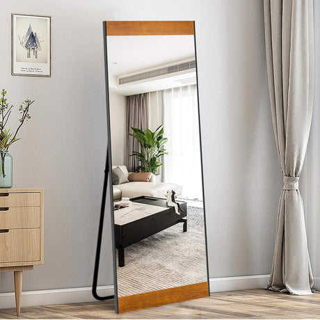 NeuType 65"x22" Full Length Mirror Standing Hanging or Leaning Against Wall, Large Rectangle Bedroom Mirror Floor Mirror Dressing Mirror, Metal Frame Wall-Mounted Mirror with Pine Wood Veneers NeuType