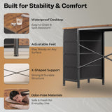 Huuger 55 Inch L Shaped Desk with Fabric Drawers, Reversible Computer Gaming Desk with Power Outlets and USB-C Port, Adjustable Side Storage Shelves, for Work Study Corner Home Office, Rustic Brown Huuger