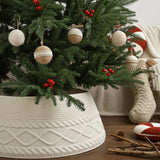 Treory Knitted Christmas Tree Collar: Cream Crossed Diamond Edge Chunky Cable Knit Christmas Tree Collars for Artificial Trees, Farmhouse Rustic Tree Ring Tree Skirt for Christmas Home Décor Treory