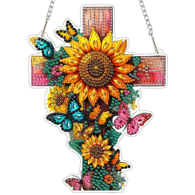 EOBROMD Diamond Hanging Art Kits for Adults, Cross Butterfly Suncatcher Diamond Art Painting, DIY Special Shaped Rhinestone Kits for Adults, Window Pendants Home Garden Wall Hanging Ornament