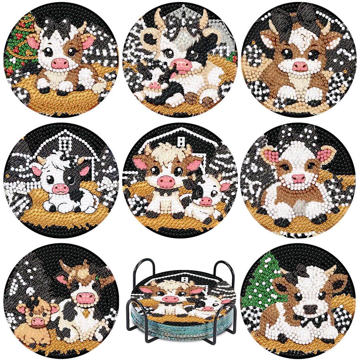 Canrichshop 8 Pcs Highland Cow Diamond Painting Coasters, Cute Animals Art Kits, 5D DIY Full Drill Dots, Arts and Crafts Supplies for Adults Canrichshop
