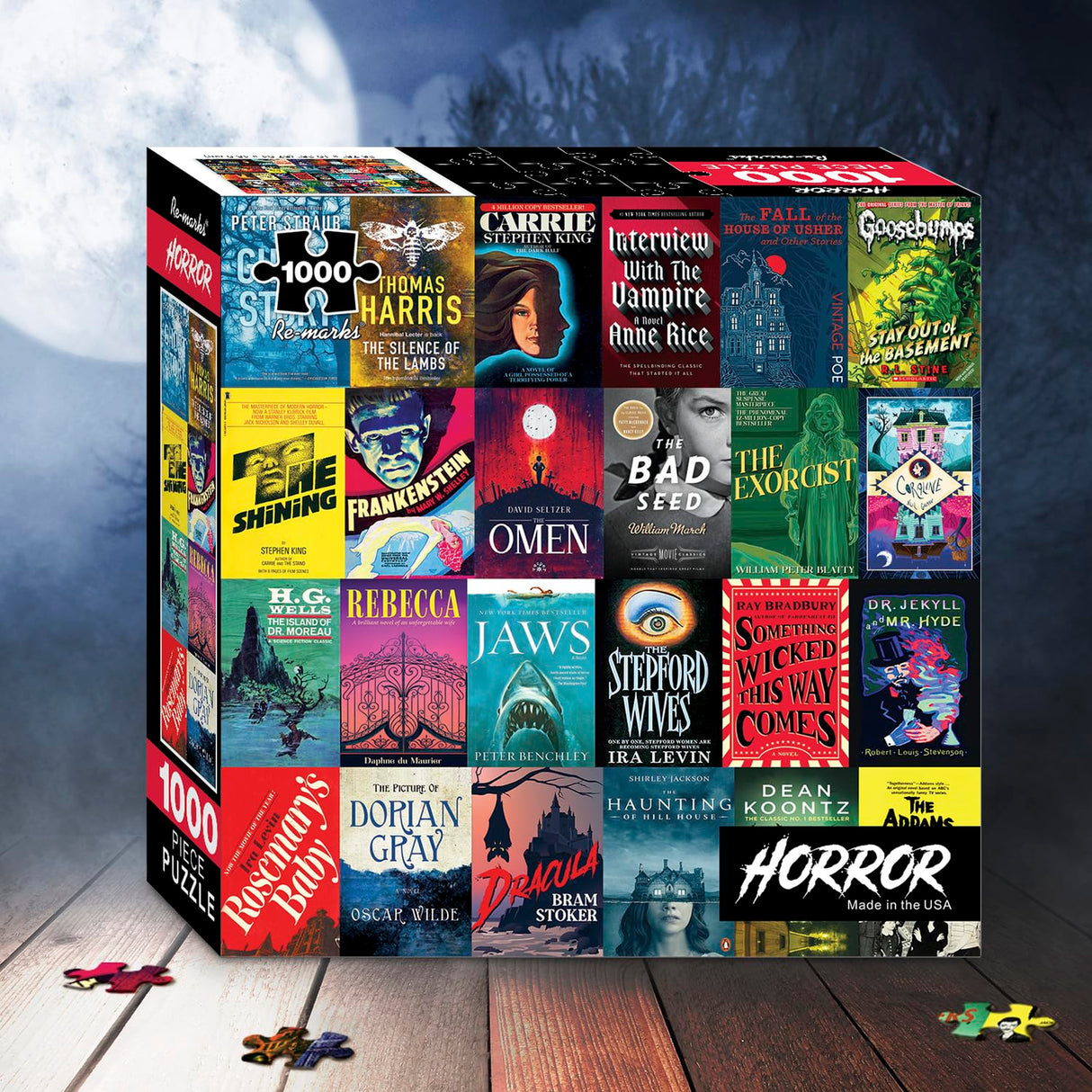 Re-marks Horror Books Collage Puzzle, 1,000-Piece Literary Jigsaw Puzzle for All Ages Re-Marks