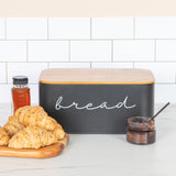 Bloomingville Metal Bin with Bamboo Lid, Black Bread Box, 11.75" L x 5.25" W x 7" H Bloomingville