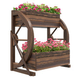 Outsunny 2-Tier Raised Garden Bed, Wooden Wagon Planter Boxes with Drainage Holes, for Vegetables Flowers Herbs, 22" x 13" x 22" Outsunny