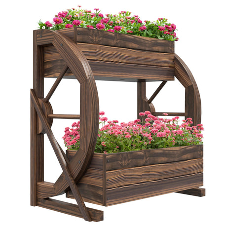 Outsunny 2-Tier Raised Garden Bed, Wooden Wagon Planter Boxes with Drainage Holes, for Vegetables Flowers Herbs, 22" x 13" x 22" Outsunny