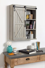 Kate and Laurel Cates Decorative Wood Wall Storage Cabinet with Sliding Barn Door, Rustic Gray Kate and Laurel
