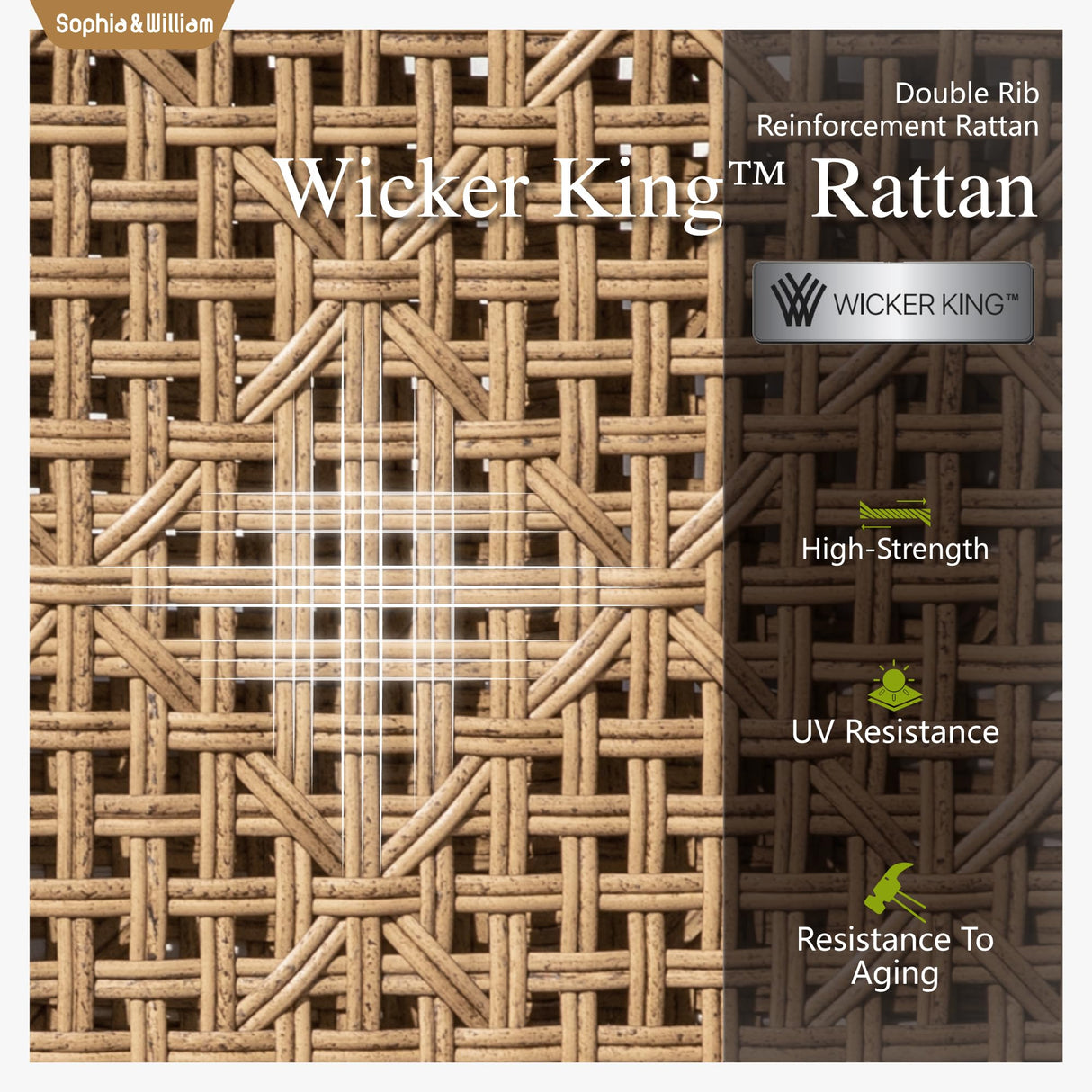 Sophia and William Boho Wicker Patio Furniture Set Outdoor Rattan Sectional Sets Conversation Set - Weather-Resistant, with Dual Storage Coffee Table Acacia Wood Legs for Garden, Patio & Deck(Beige) Sophia & William