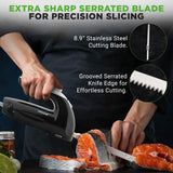 NutriChef Upgraded Premium Electric Knife - 8.9" Carving Knife, Serrated Blades, Lightweight, Ergonomic Design Easy Grip, Easy Blade Removal, Great For Thanksgiving, Meat & Cheese, Black - PKELKN8 NutriChef