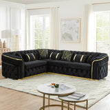 110.5" Luxury Velvet L Shape Chesterfield Sofa Set with Glod Metal Accents, Oversize Victorian Curved Arm Sofa Sectional Couches for Living Room with 7 Pillows, Left Chaise, Black WIN FORCE