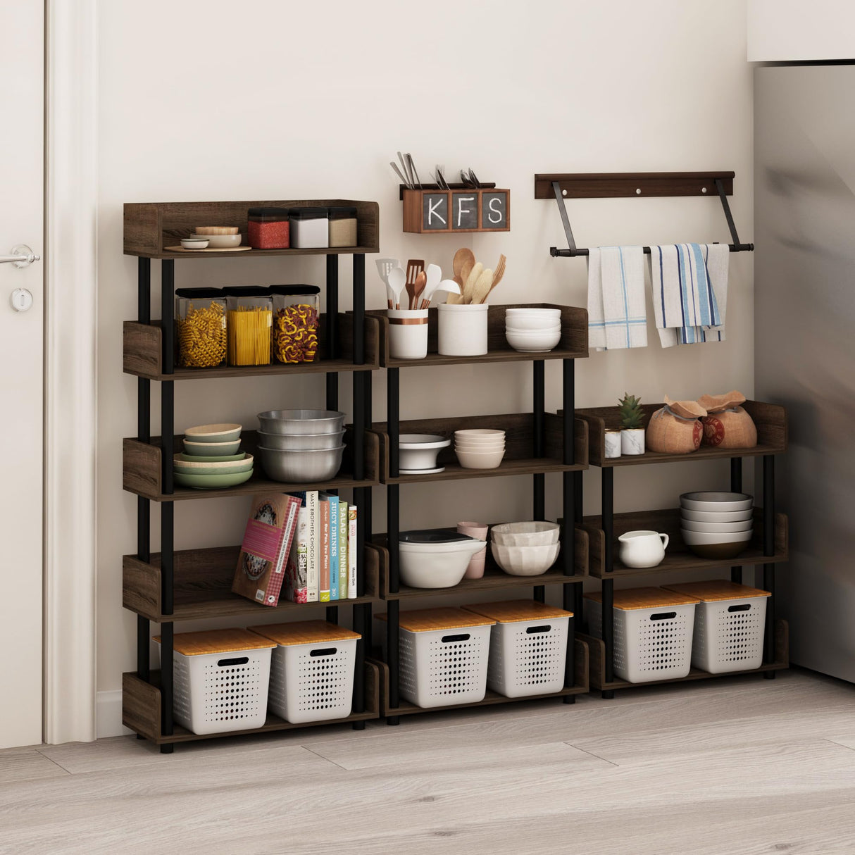 Furinno Turn-N-Tube 3-Tier Toolless Freestanding Multipurposes Display Rack, Walnut Furinno