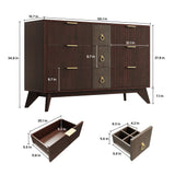 LIKIMIO Dresser for Bedroom 9 Drawers with LED Light, 55" Wide Fluted Chest of Drawers, Wood Closet Organizer, Curved Profile Design, TV Stand for Living Room, Hallway, Walnut with Brown LIKIMIO