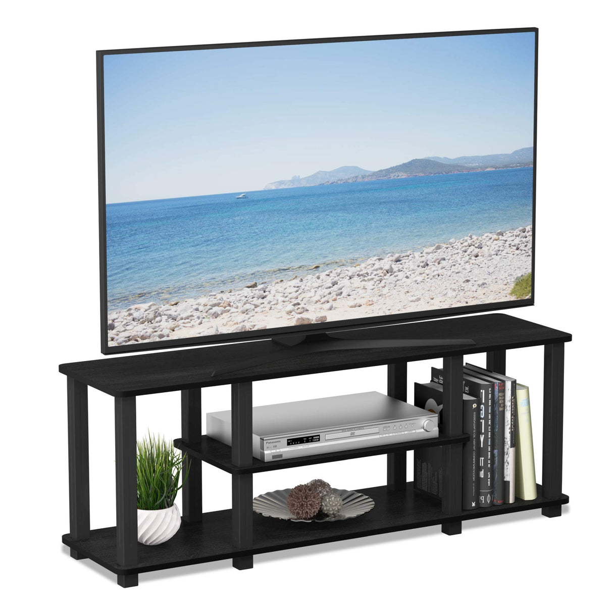 Furinno ‎20 Pounds Turn-N-Tube No Tools 3D 3-Tier Entertainment TV Stand up to 50 inch TV, Square Tubes, Americano/Black Furinno
