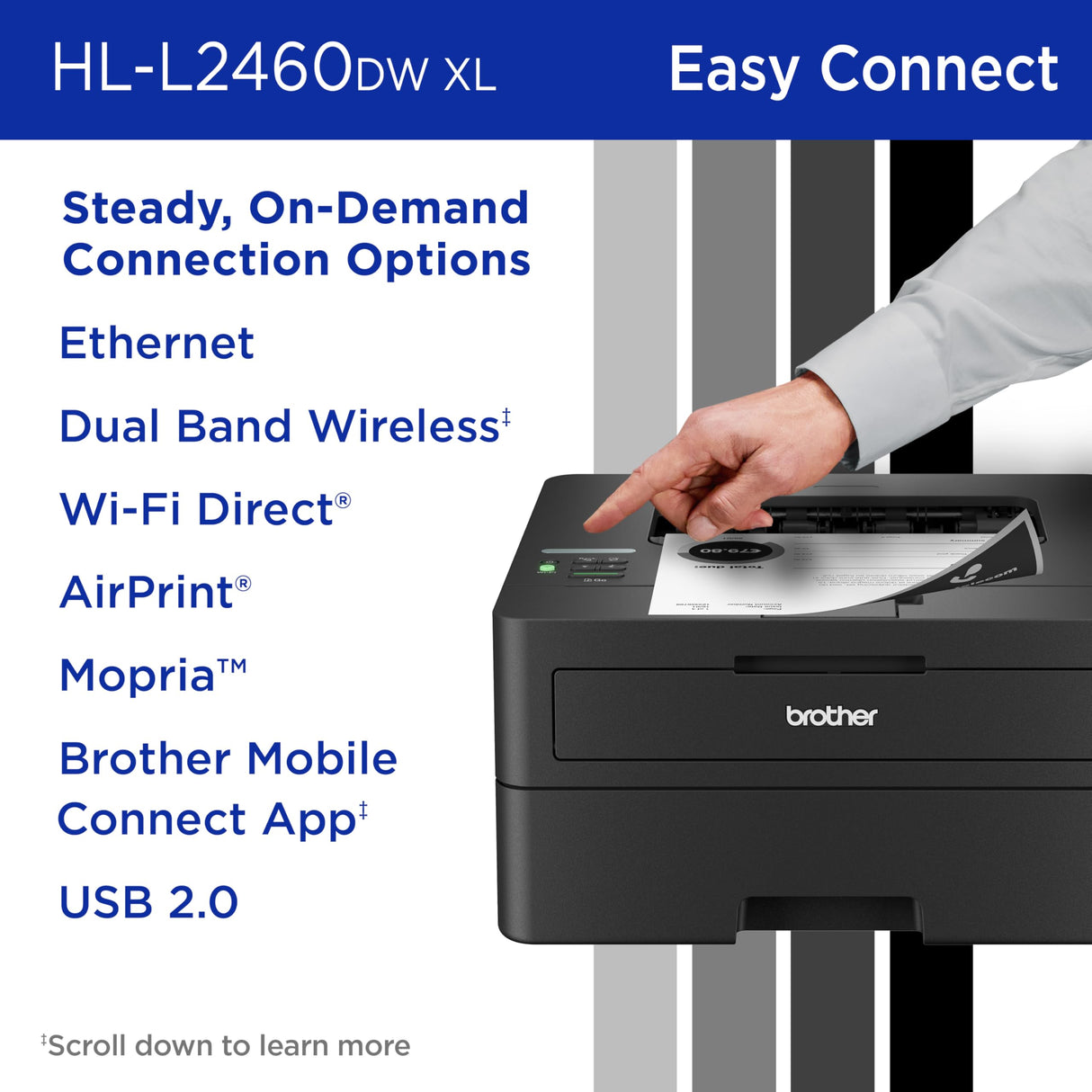 Brother HL-L2460DW XL Wireless Compact Monochrome Laser Printer with Duplex, Mobile Printing, Brother