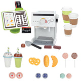 Pretend Coffee Shop Wooden Playset - Drive Thru Window Fun - Includes Frappuccino w Straws, Espresso Maker, Bread, Pastries, Rotating Cash Register, Coffee Cups, Apron- Over 25 Super Cute Play Pieces! Svan