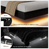 iPormis Floating Full Size Bed Frame with LED Lights & Charging Station, Platform Bed with Wooden Storage Headboard, Steel Slats Support, No Box Spring Needed, Easy Assembly, Noise-Free, Black iPormis