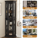 MWrouqfur 70'' Corner Curio Cabinet with Lights, Black Display Cabinet with Glass Doors, Corner China Cabinets with Adjustable Tempered Glass Shelves, Gift to Wife/Friends/Mother (Black) MWrouqfur