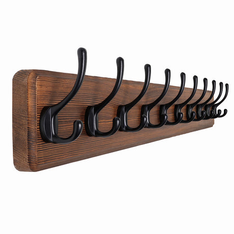 SKOLOO Farmhouse Style Wall Mounted Coat Rack, 38.6'' Pine Solid Wood Coat Hook Hanger - 10 Hooks for Hanging Clothes Robes Towels Coats SKOLOO