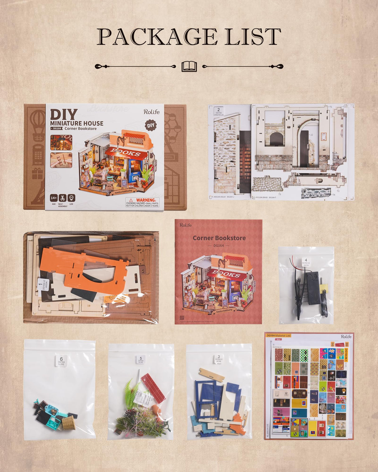Rolife DIY Miniature House Kit 1:20 Scale Bookstore, Build Mini House Building Kit with LED Lights Craft Kits for Aduls Gifts for Him Her Rolife