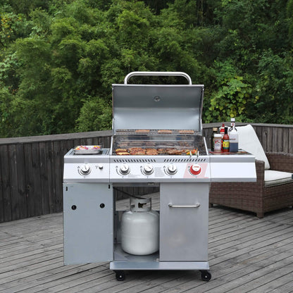 Royal Gourmet GA4402S 4-Burner Propane Gas Grill with Side Burner & Warming Rack, Stainless Steel Gas Grill with 54,000 BTUs Output for Barbecue Grilling & Backyard Cooking, Silver