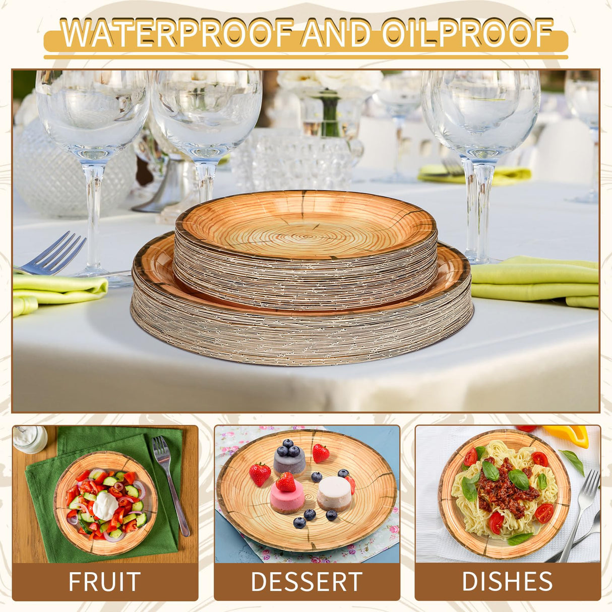 Tioncy 100 Pcs Wood Grain Paper Plates 7" 9" Rustic Wood Slice Plate Farmhouse Round Disposable Dinner Plate for Woodland Baby Shower Lumberjack Birthday Party Supplies(wood Grain, 100 Pieces) Tioncy