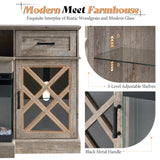 AMERLIFE Farmhouse LED Fireplace TV Stand with 3-Sided Glass Fireplace, 70" Large Entertainment Center for TVs up to 80", Rustic TV Console with Glass Door Storage for Living Room, Light Gray AMERLIFE