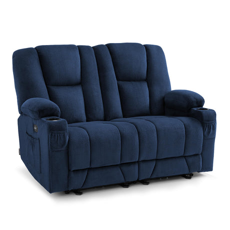 MCombo 57.8" Zero Gravity Power Loveseat Recliner with Heat and Vibration Massage, Reclining Loveseat Sofa with USB Ports, Cup Holders for Living Room, Fabric 6035SET (Navy Blue) MCombo