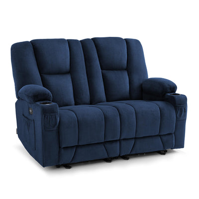 MCombo 57.8" Zero Gravity Power Loveseat Recliner with Heat and Vibration Massage, Reclining Loveseat Sofa with USB Ports, Cup Holders for Living Room, Fabric 6035SET (Navy Blue)
