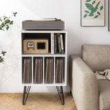Giantex Record Player Stand, White Turntable Stand Holds up to 150 Albums, Mid-Century Vinyl Storage Cabinet Table with Metal Legs, Record Player Holder End Table for Bedroom Living Room Giantex
