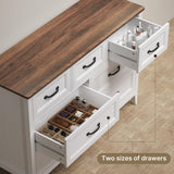 Gizoon Farmhouse 7 Drawers Dresser, White Chest of Drawers with Metal Handles, 47" Wide Wooden Storage Organizer for Bedroom, Hallway, Living Room, Tabletop-Retro Gizoon