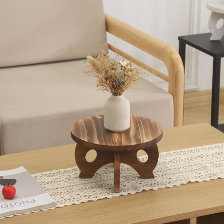 VZODESR Plant Stand Indoor Wooden Plant Stool Round Stand Risers for Decor Plant Pedestal Stand Farmhouse Rustic Decorative Display Flower Holder Pedestal Board Brown VZODESR