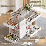 ANCTOR Bedroom Island, 47.4”W Wardrobe Closet Armoire Island with 8 Drawers Glass Top, Jewelry Center Island for Walk in Closet, Dresser for Bedroom Cloakroom Store, White ANCTOR