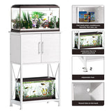 Herture 5-10 Gallon Fish Tank Stand, Metal Double Aquarium Stand with Cabinet for Fish Tank Accessories Storage, Heavy Duty 20.5" L* 11.02" W Tabletop, 500LBS Capacity White PG06YGW Herture