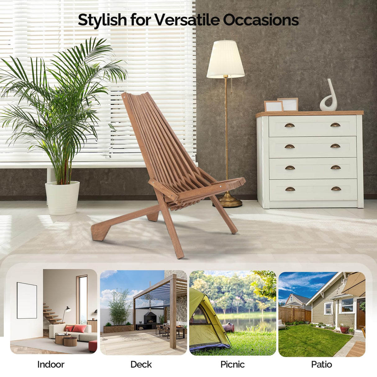 VINGLI FSC Acacia Wood Folding Outdoor Chairs Set of 2,Weather-Resistant Wooden Folding Chairs Patio Chair Furniture Comfy Adirondack Chairs Lounge Chair for Deck Fire Pit Porch Camping,Up to 350LBS VINGLI