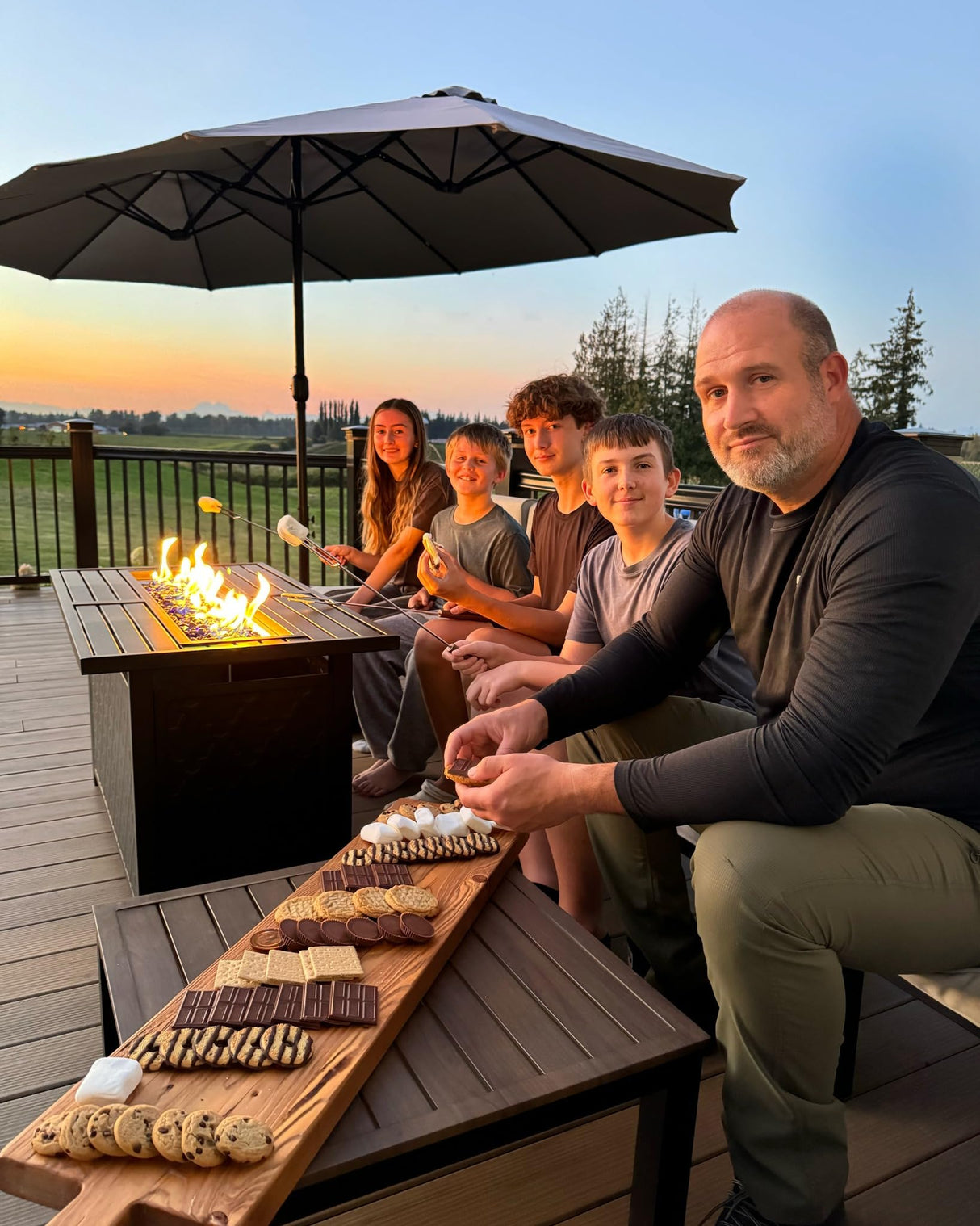 Sophia & William 6 Pieces Patio Furniture Set with 45" Fire Pit Table, Metal Outdoor Sectional Sofa Set -2 x Single Couch with Side Table,2 x Single Sofa,1 x Loveseat,1 x Propane Fire Pit Sophia & William